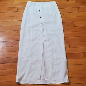 Commense White Linen Blend Lined Button Maxi Skirt Split Front Size XS NWT